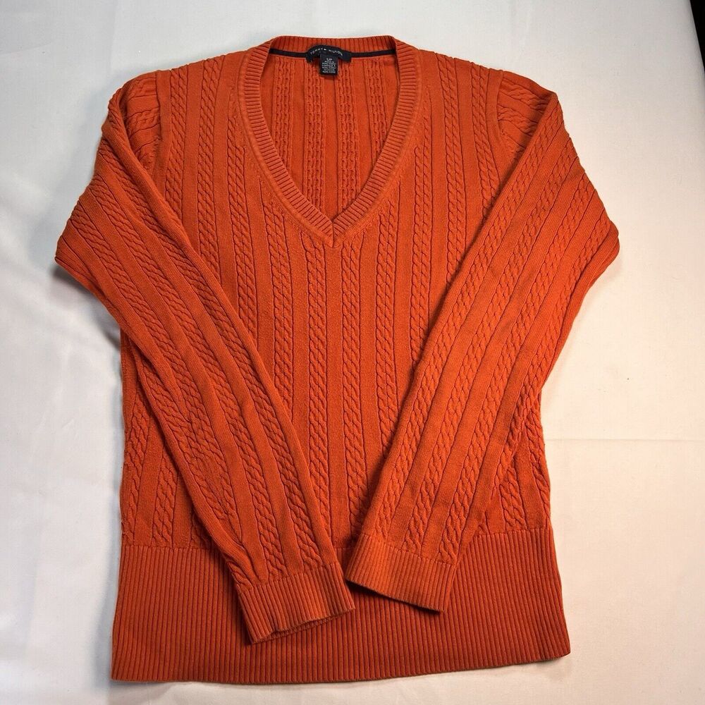 Tommy Hilfiger Orange Cable‎ Knit Ribbed Long Sleeve Sweater Women's Size Small